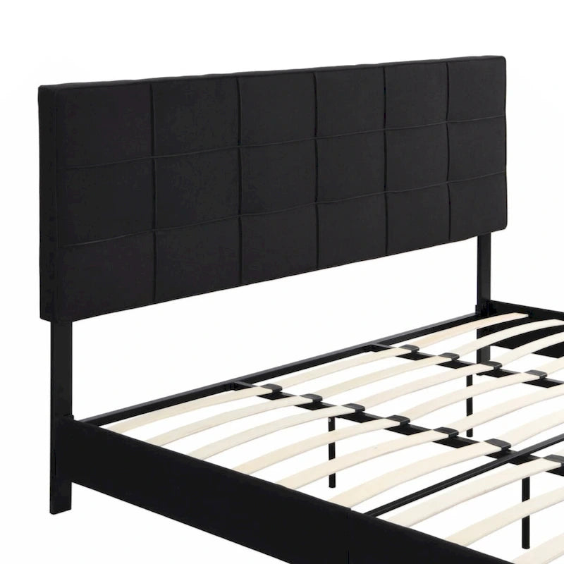 King Size Upholstered Platform Bed Frame with Linen Fabric Headboard,Black