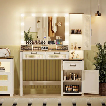 Makeup Vanity With LED Light and Charging Station