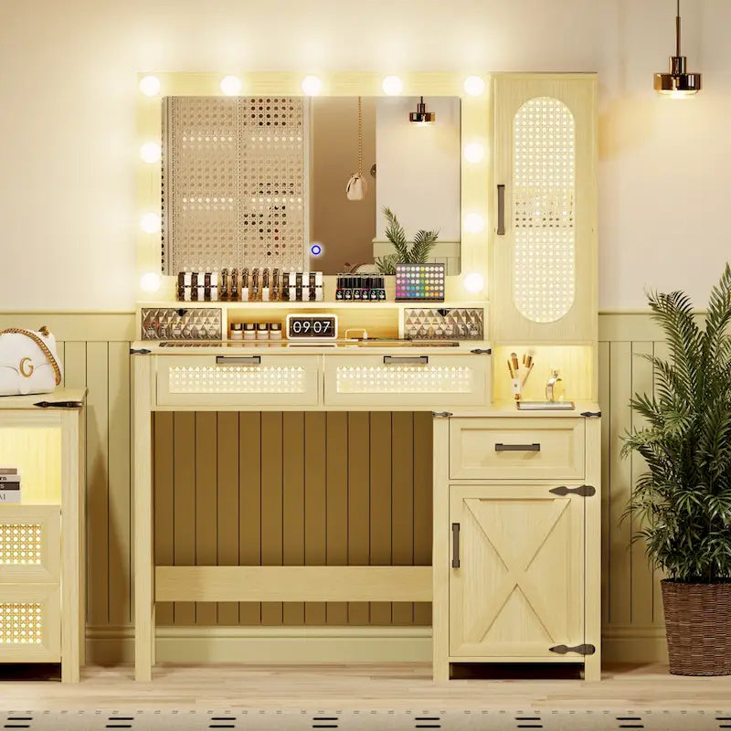 Makeup Vanity With LED Light and Charging Station