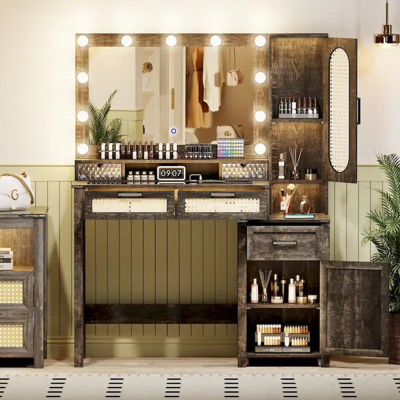 Makeup Vanity With LED Light and Charging Station