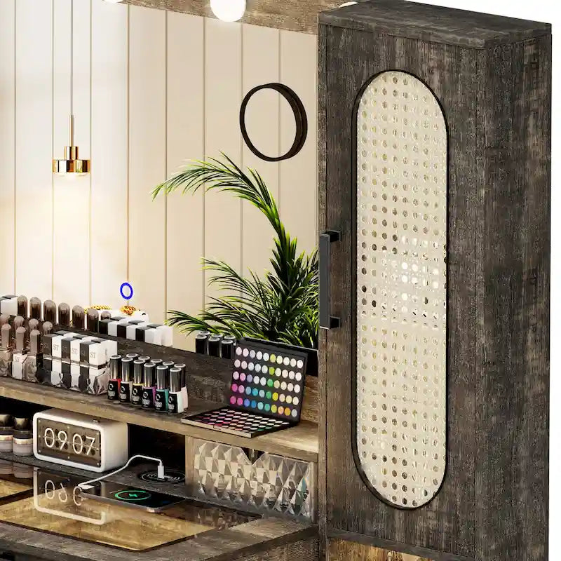 Makeup Vanity With LED Light and Charging Station