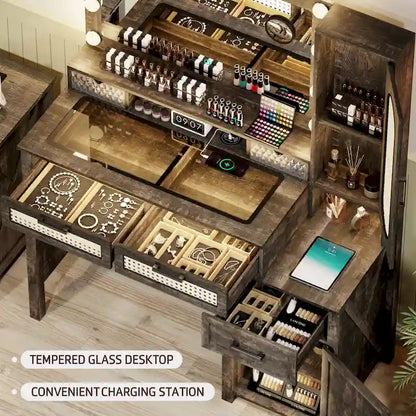 Makeup Vanity With LED Light and Charging Station