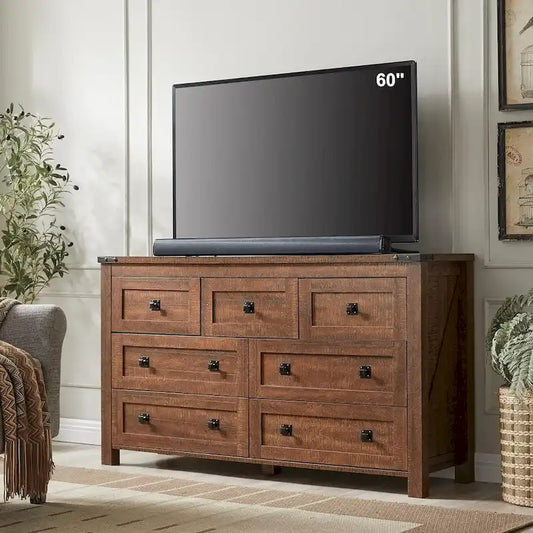 Farmhouse 7 Drawers TV Stand, Chest of Drawers, Dressers Organizer