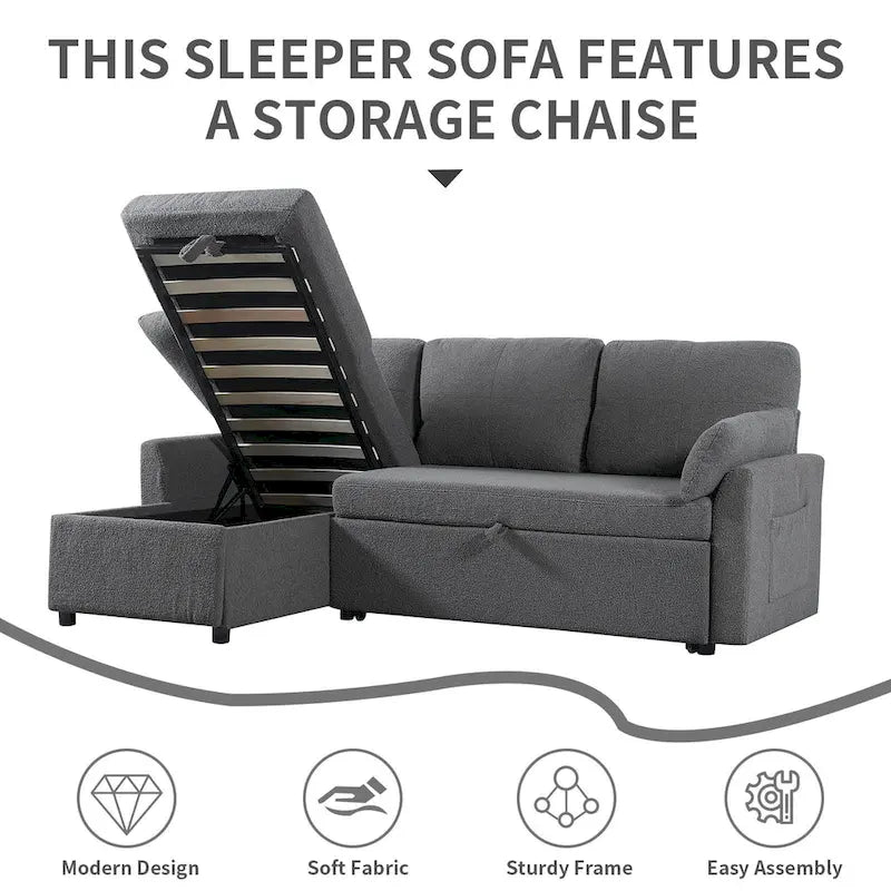 Pull Out Sofa Bed with Storage Chaise L Shape Sectional Sofa Bed
