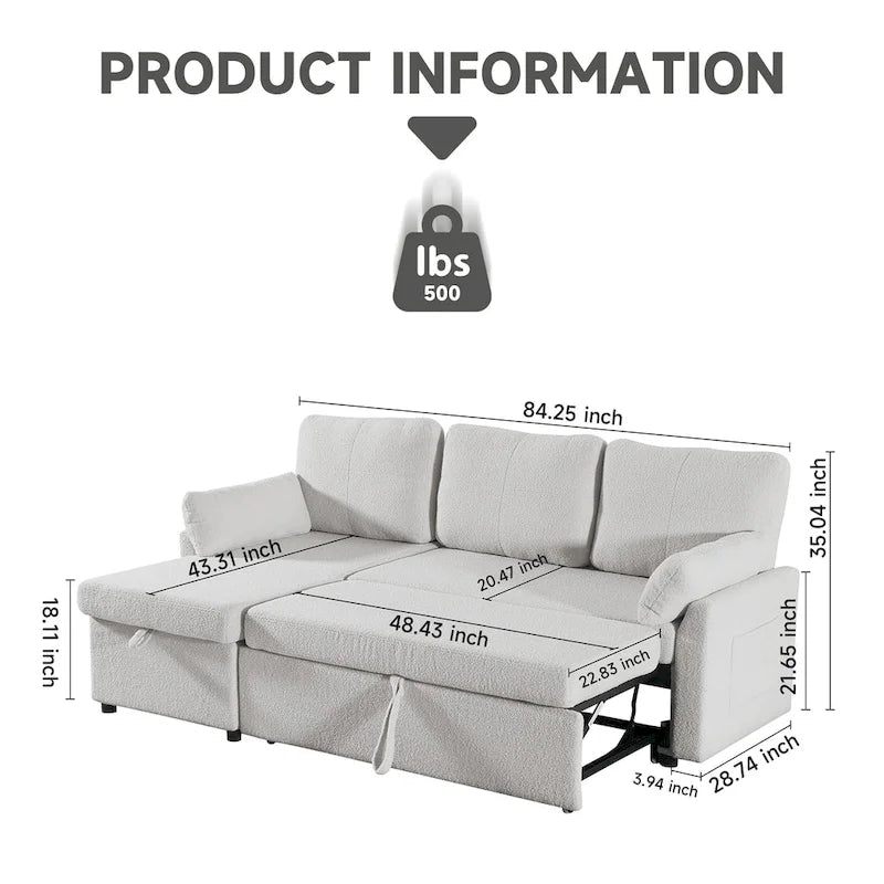 Pull Out Sofa Bed with Storage Chaise L Shape Sectional Sofa Bed