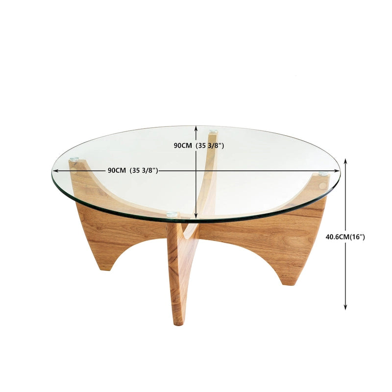 Round Glass Top Coffee Table Solid Wood - 35.435.416