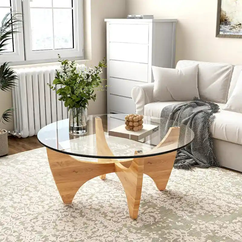 Round Glass Top Coffee Table Solid Wood - 35.435.416