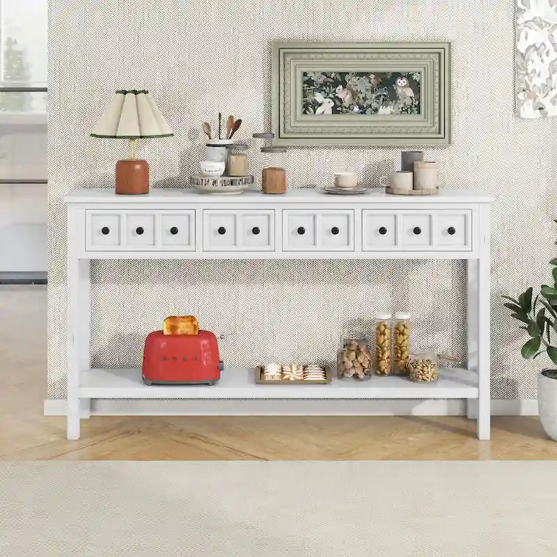 Rustic Entryway Console Table, 60 Long Sofa Table with two Different Size Drawers and Bottom Shelf for Storage