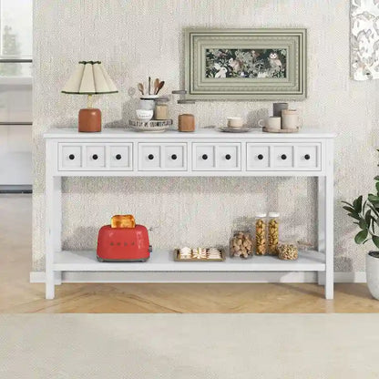Rustic Entryway Console Table, 60 Long Sofa Table with two Different Size Drawers and Bottom Shelf for Storage