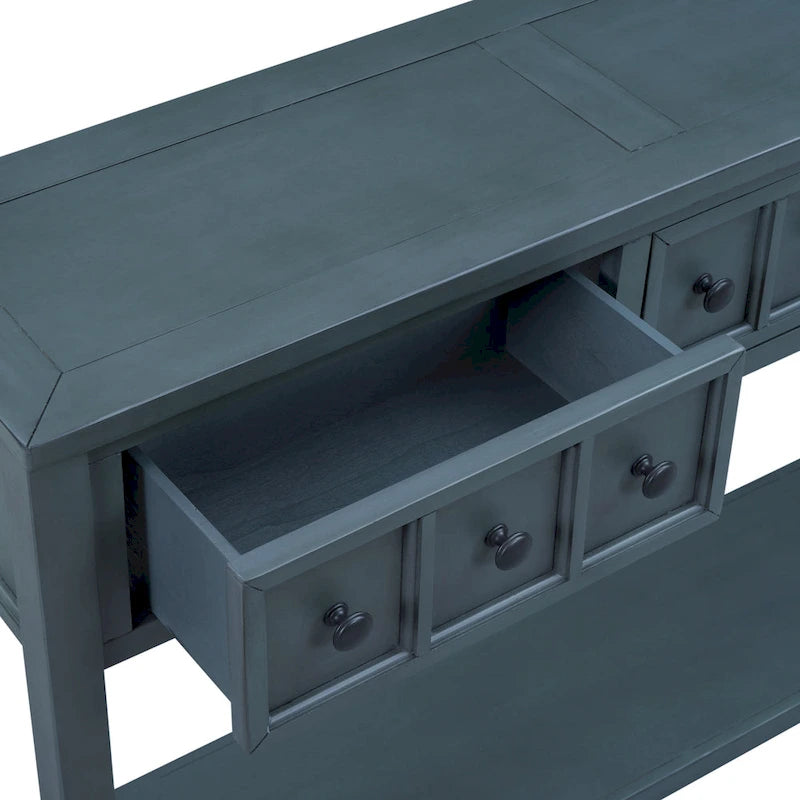 Rustic Entryway Console Table, 60 Long Sofa Table with two Different Size Drawers and Bottom Shelf for Storage