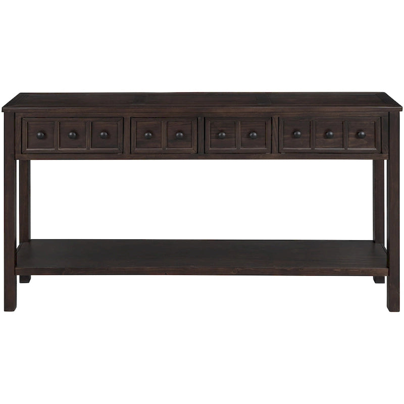 Rustic Entryway Console Table, 60 Long Sofa Table with two Different Size Drawers and Bottom Shelf for Storage