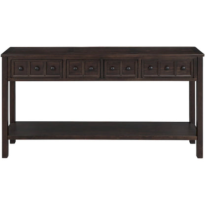 Rustic Entryway Console Table, 60 Long Sofa Table with two Different Size Drawers and Bottom Shelf for Storage