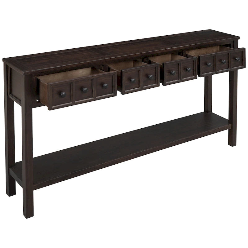 Rustic Entryway Console Table, 60 Long Sofa Table with two Different Size Drawers and Bottom Shelf for Storage
