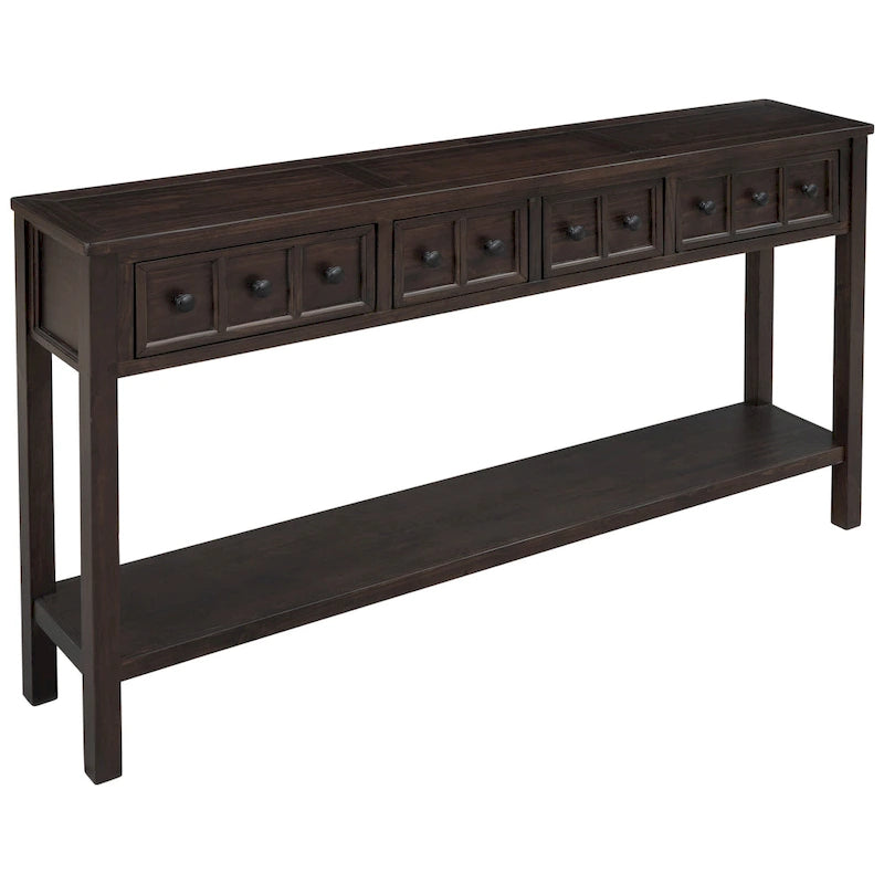 Rustic Entryway Console Table, 60 Long Sofa Table with two Different Size Drawers and Bottom Shelf for Storage
