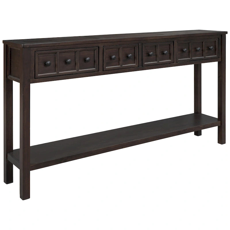 Rustic Entryway Console Table, 60 Long Sofa Table with two Different Size Drawers and Bottom Shelf for Storage