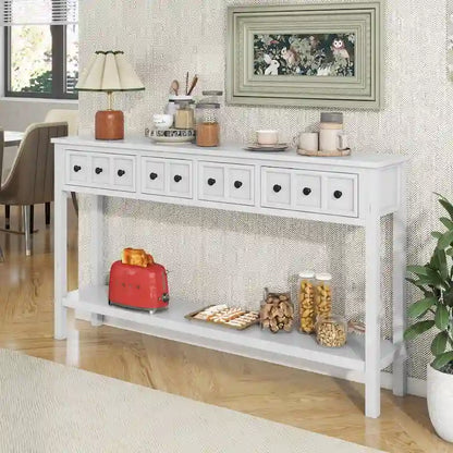 Rustic Entryway Console Table, 60 Long Sofa Table with two Different Size Drawers and Bottom Shelf for Storage