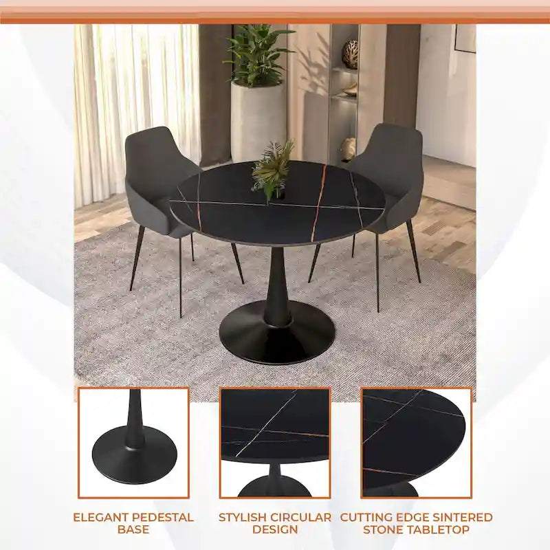 LeisureMod Round Dining Table 40 Sintered Stone Tabletop