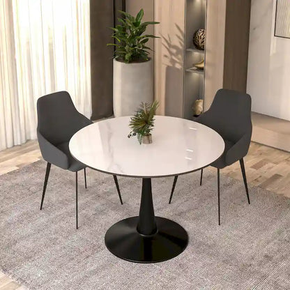 LeisureMod Round Dining Table 40 Sintered Stone Tabletop