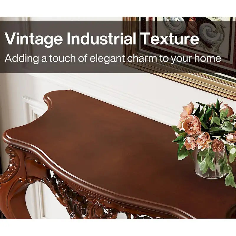 Vintage Carved Console Table with Storage Shelves Sofa Table