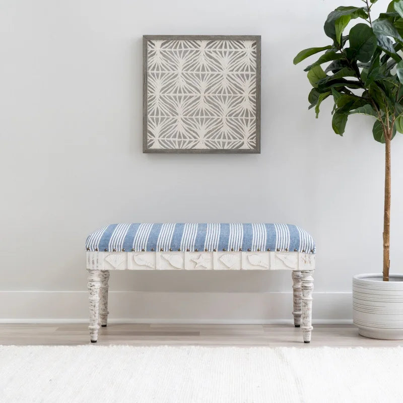 Barlow Upholstered Wood Seashell Entryway Bench
