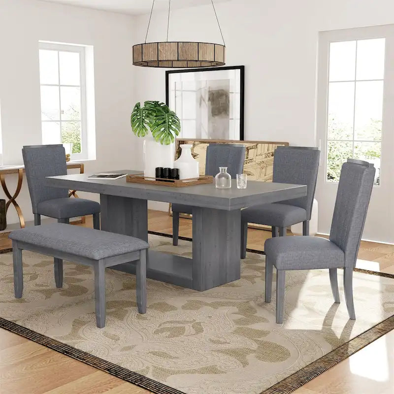 Contemporary 6-Piece 78inch Extendable Pedestal Dining Table Set