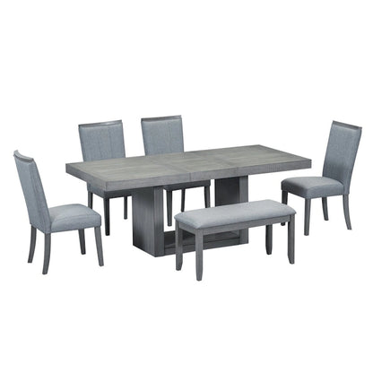 Contemporary 6-Piece 78inch Extendable Pedestal Dining Table Set