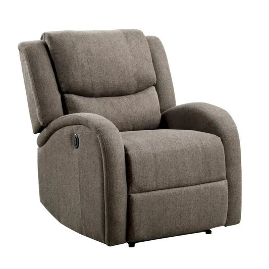 Karena 38 Inch Power Reclining Accent Chair, Brown Chenille, Solid Wood