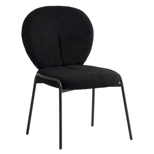 Celestial Boucle Dining Side Chair in Black Iron Frame