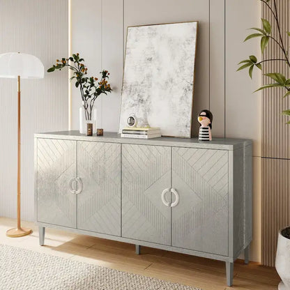 Unique Stylish 4-Door Storage Cabinet with Pine Legs Sideboard Buffets