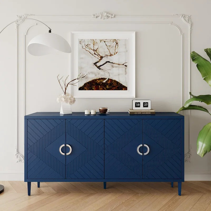 Unique Stylish 4-Door Storage Cabinet with Pine Legs Sideboard Buffets