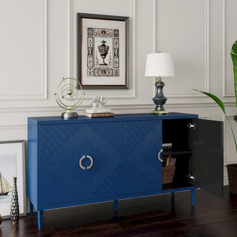 Unique Stylish 4-Door Storage Cabinet with Pine Legs Sideboard Buffets
