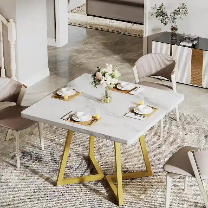 Square Dining Table for 4, 31.5 Industrial Dinner Table for Small Space