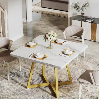 Square Dining Table for 4, 31.5 Industrial Dinner Table for Small Space