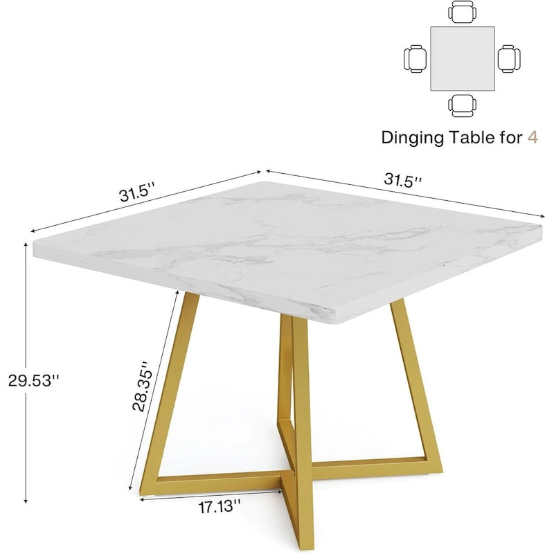 Square Dining Table for 4, 31.5 Industrial Dinner Table for Small Space