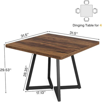 Square Dining Table for 4, 31.5 Industrial Dinner Table for Small Space