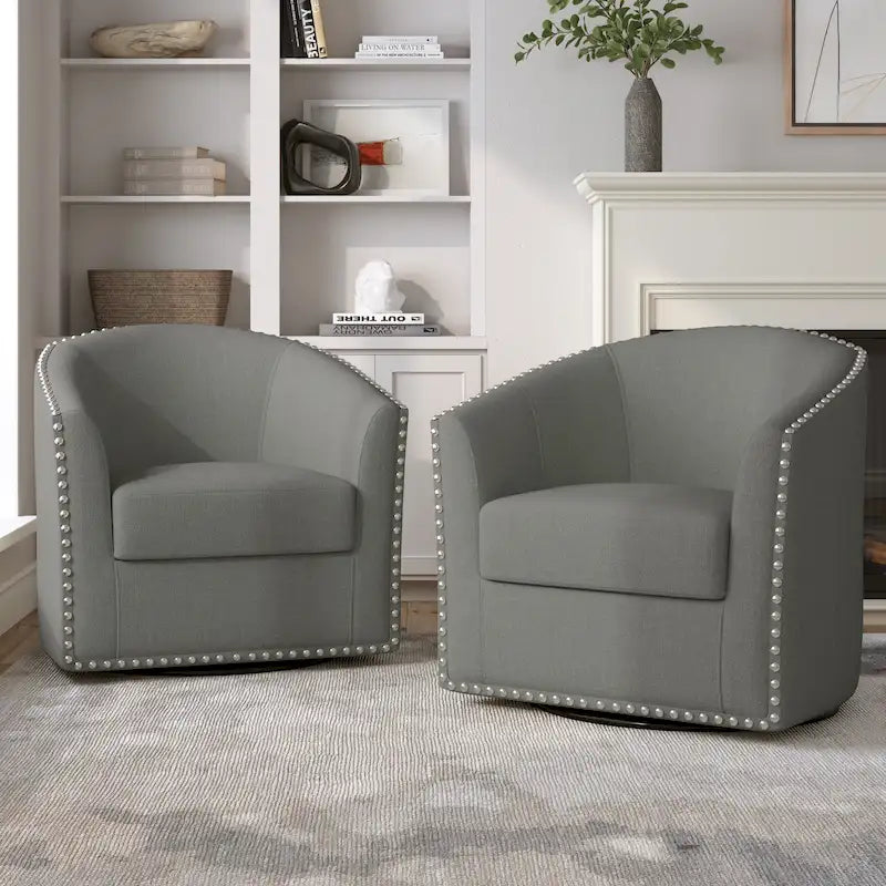 Nailhead Trim Upholstered Swivel Accent Chairs Set of 2