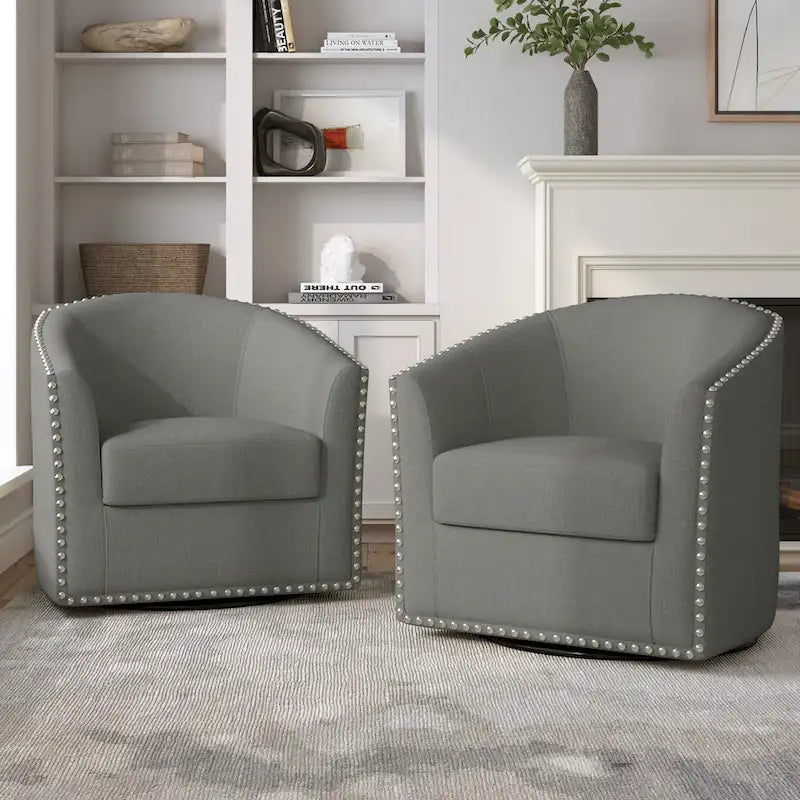 Nailhead Trim Upholstered Swivel Accent Chairs Set of 2