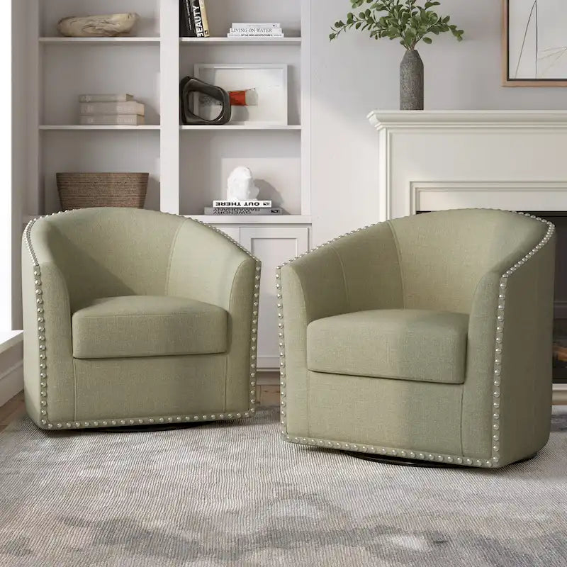 Nailhead Trim Upholstered Swivel Accent Chairs Set of 2