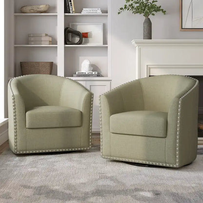 Nailhead Trim Upholstered Swivel Accent Chairs Set of 2