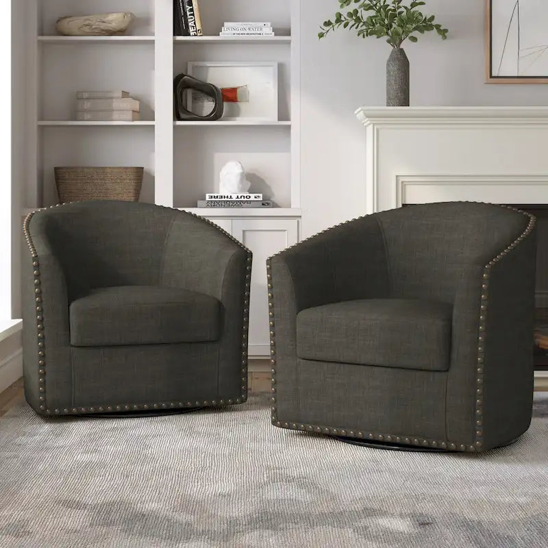 Nailhead Trim Upholstered Swivel Accent Chairs Set of 2