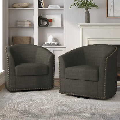 Nailhead Trim Upholstered Swivel Accent Chairs Set of 2