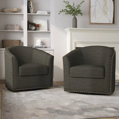 Nailhead Trim Upholstered Swivel Accent Chairs Set of 2