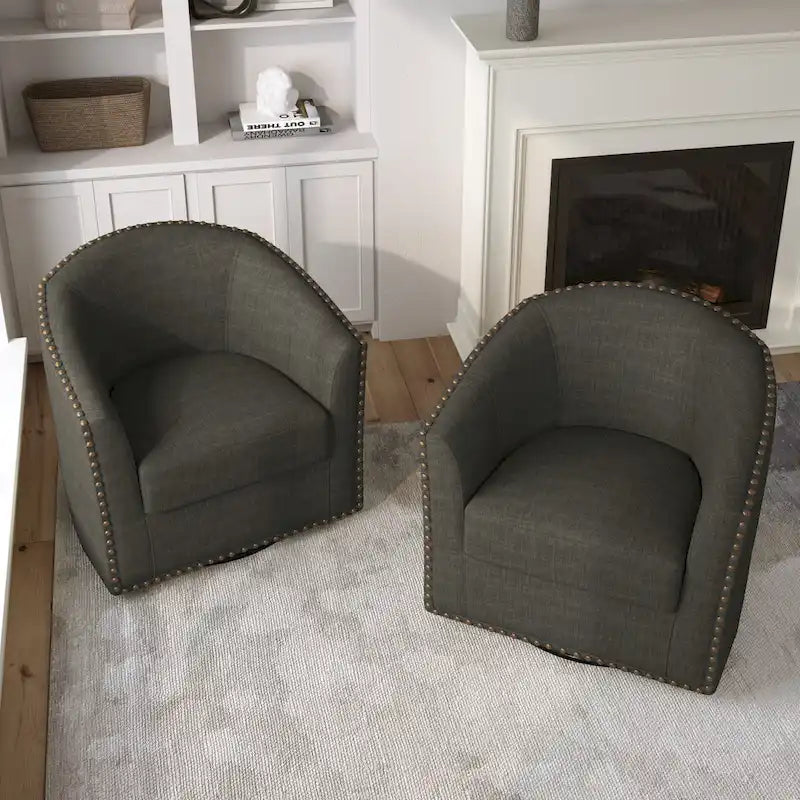 Nailhead Trim Upholstered Swivel Accent Chairs Set of 2