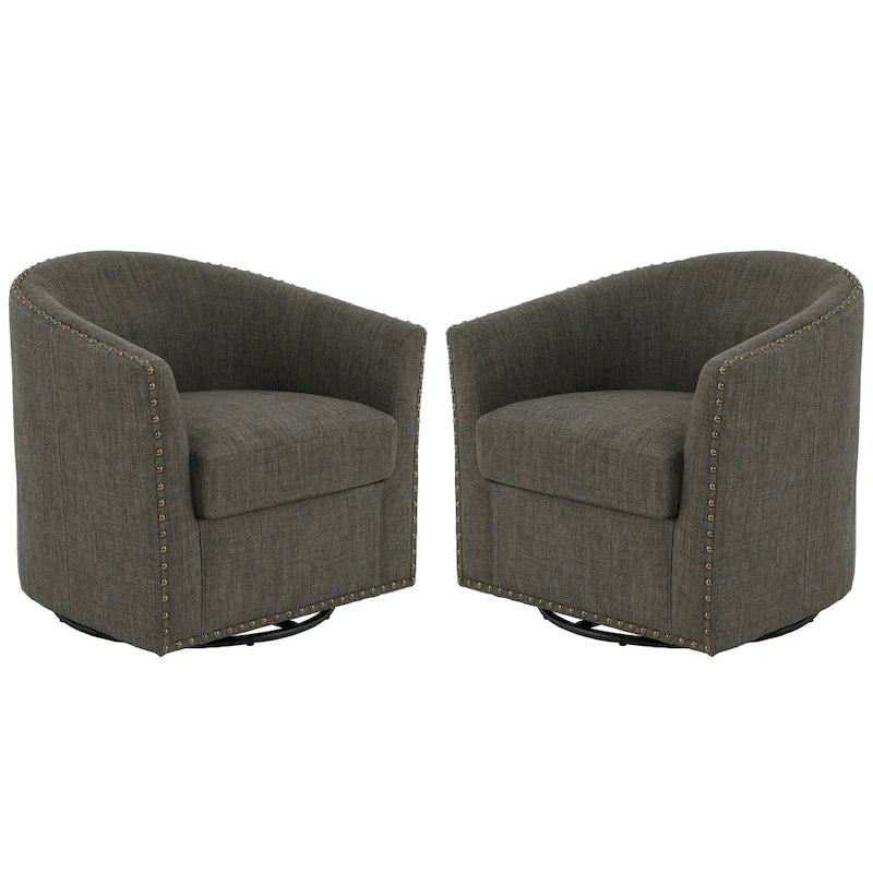 Nailhead Trim Upholstered Swivel Accent Chairs Set of 2
