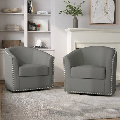 Nailhead Trim Upholstered Swivel Accent Chairs Set of 2