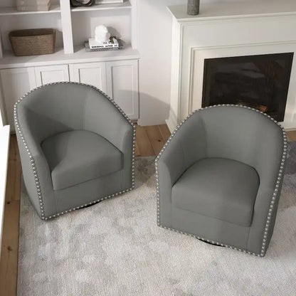 Nailhead Trim Upholstered Swivel Accent Chairs Set of 2