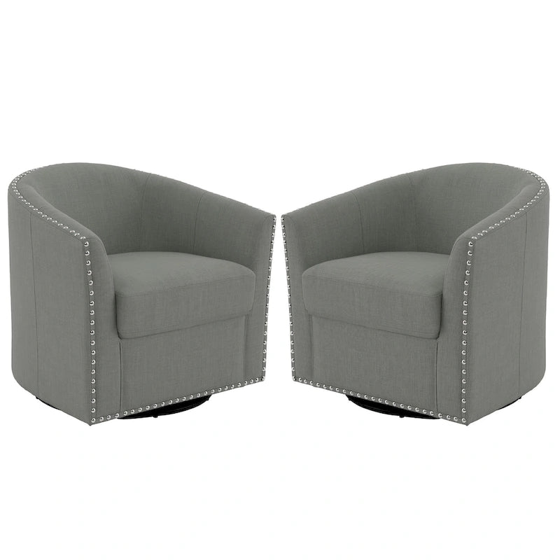 Nailhead Trim Upholstered Swivel Accent Chairs Set of 2