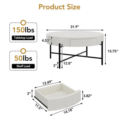 Round Coffee Table with with Two Drawers - Natural